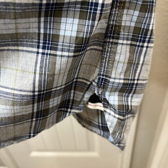 Banana Republic Shirt Mens M Black Tan Plaid Camden Fit Short Sleeve Button Up - Picture 5 of 10